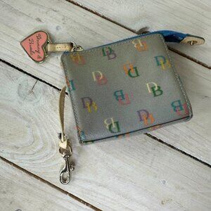 Vintage Dooney & Bourke Light Blue Rainbow Logo Mini ID Case Y2K